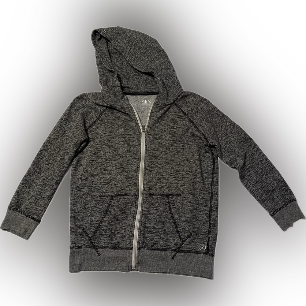 American Eagle Heathered Gray 3/4 Sleeve Zip-Up Hoodie - Size Small